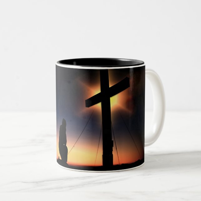 Jesus Christ Crucifixion Cross Two-Tone Coffee Mug (Front Right)