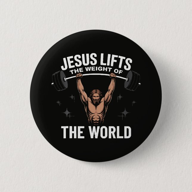Jesus Christ Deadlifting 2 Inch Round Button (Front)