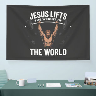 Jesus Christ Deadlifting Banner
