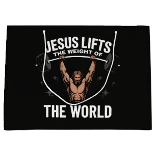 Jesus Christ Deadlifting Large Gift Bag