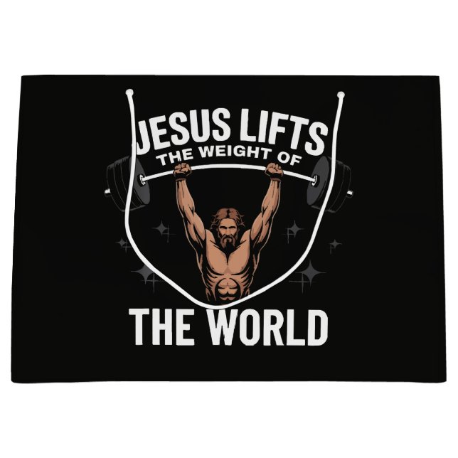 Jesus Christ Deadlifting Large Gift Bag (Front)