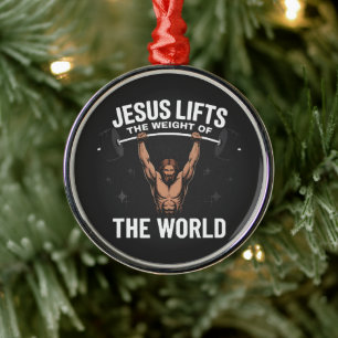 Jesus Christ Deadlifting Metal Ornament