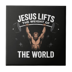Jesus Christ Deadlifting Tile