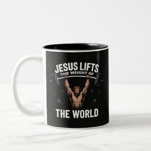 Jesus Christ Deadlifting Two-Tone Coffee Mug