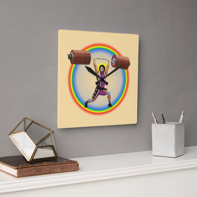 Jesus Christ doing the Clean and Jerk Square Wall Clock (Office)