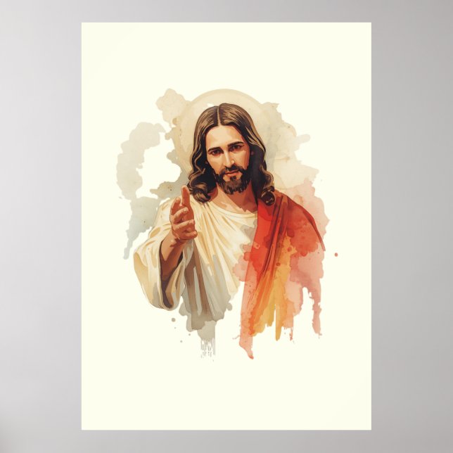 Jesus christ Extending Hands Water color painting Poster (Front)