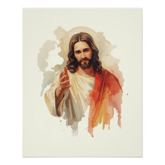 Jesus christ Extending Hands Water color painting Poster