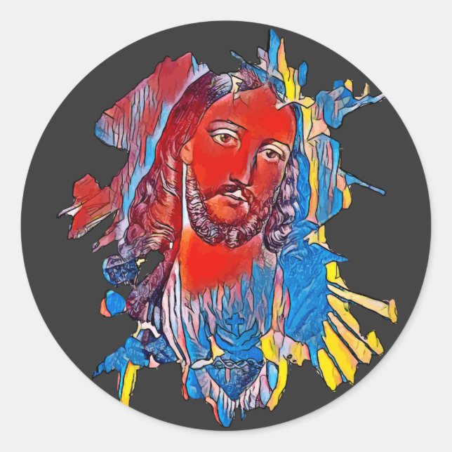 Jesus Christ Face sacred heart Abstract art Classic Round Sticker (Front)