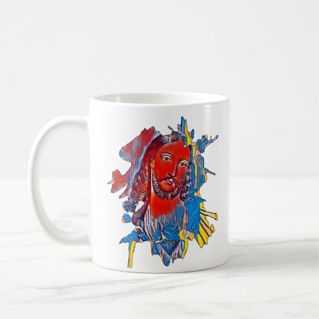 Jesus Christ Face sacred heart Abstract art Coffee Mug (Left)