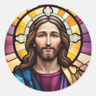 Jesus Christ Faux Stained Glass Classic Round Sticker