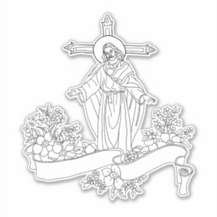 jesus Christ flowers scroll art colouring page