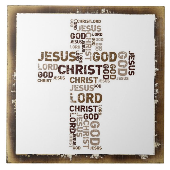 Jesus, Christ, God, Lord, Word Cloud In Cross Tile (Front)