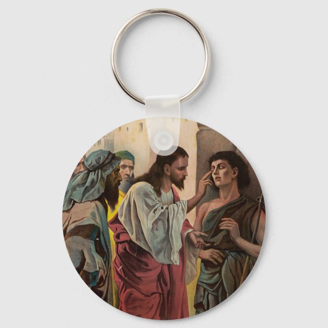 Jesus Christ healing the blind man Keychain (Front)
