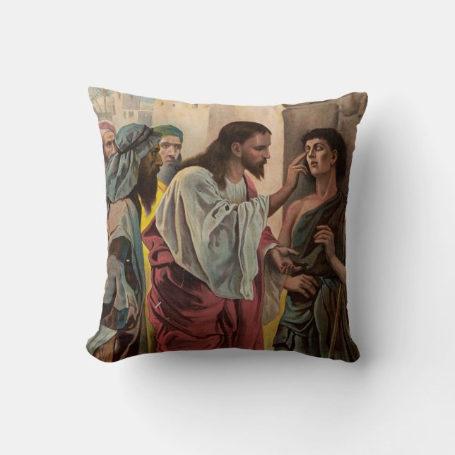 Jesus Christ healing the blind man Throw Pillow (Front)