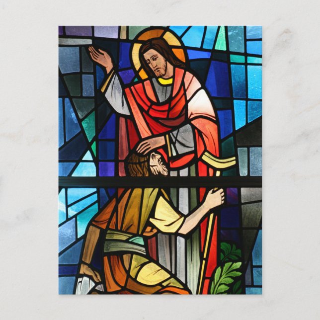 Jesus Christ  Healing the Lame Stained Glass Art Postcard (Front)