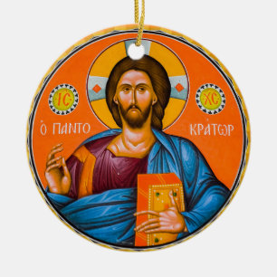 Jesus Christ Holding the Gospels Icon Ceramic Ornament
