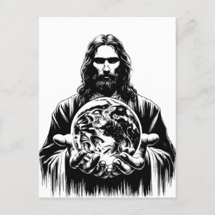 Jesus Christ Holding The world Art illustration Postcard