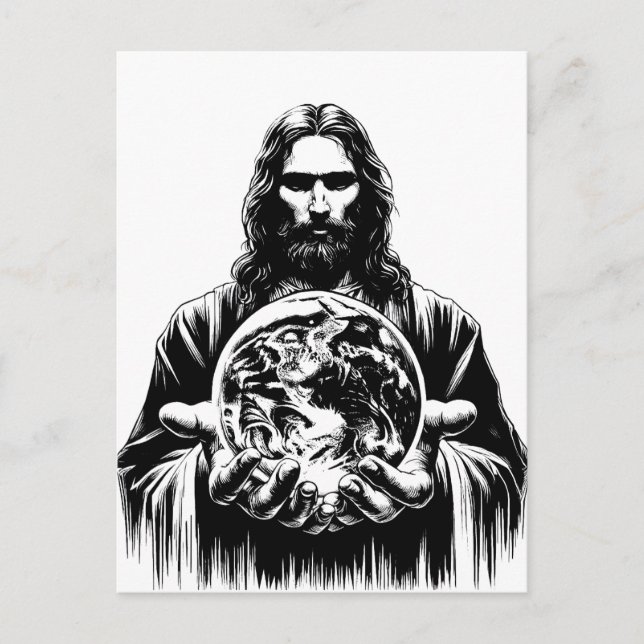 Jesus Christ Holding The world Art illustration Postcard (Front)