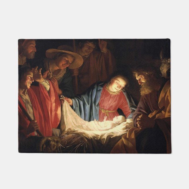 Jesus Christ is Born on Christmas Doormat (Front)