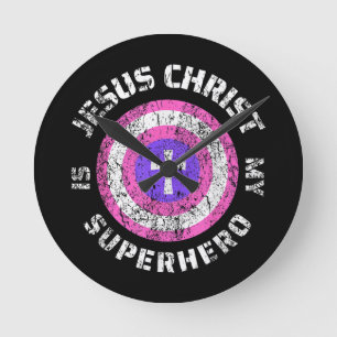 Jesus Christ Is My Superhero Jesus Round Clock
