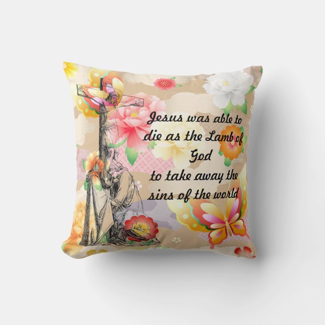  Jesus Christ Lamb of God cross Bible Quotes   Throw Pillow (Front)
