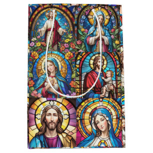 Jesus Christ Mary & Joseph Christian Stained Glass Medium Gift Bag