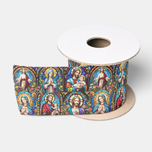Jesus Christ Mary & Joseph Christian Stained Glass Satin Ribbon