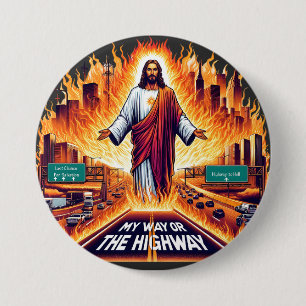 Jesus Christ My Way Or The High Way to hell Art 3 Inch Round Button