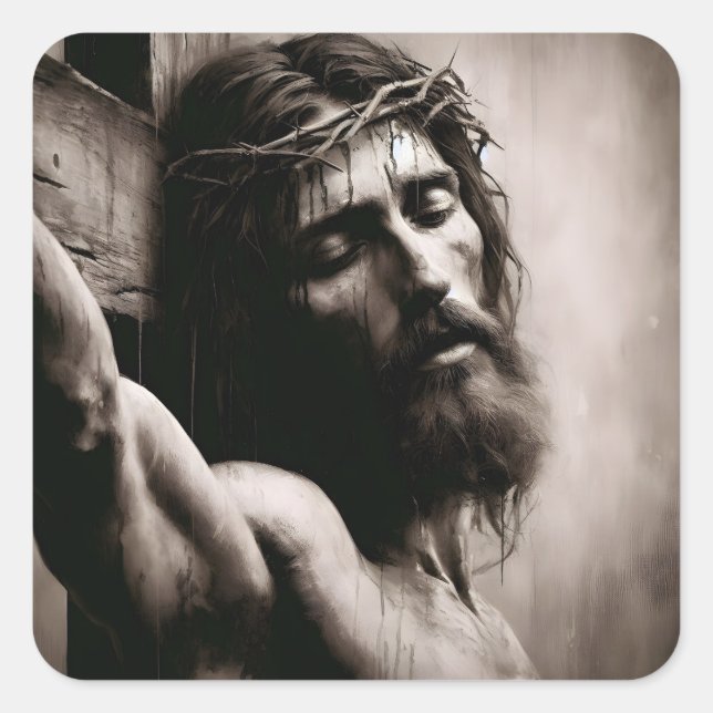 Jesus Christ On The Cross Religious Square Sticker (Front)