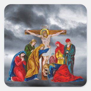 JESUS CHRIST ON THE CROSS SQUARE STICKER