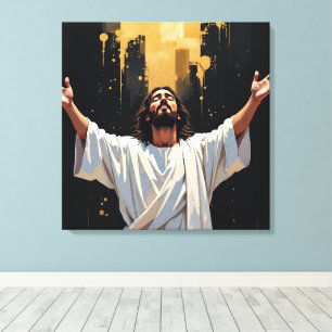 Jesus Christ Our Savior   Black and Gold Canvas Print
