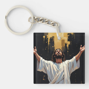 Jesus Christ Our Saviour   Black and Gold Keychain