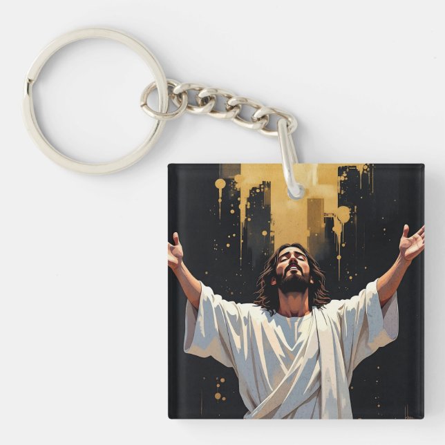 Jesus Christ Our Saviour | Black and Gold Keychain (Front)