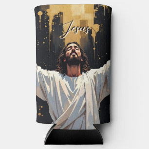Jesus Christ Our Saviour   Black and Gold Seltzer Can Cooler