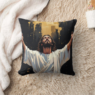 Jesus Christ Our Saviour Black and Gold Throw Pillow