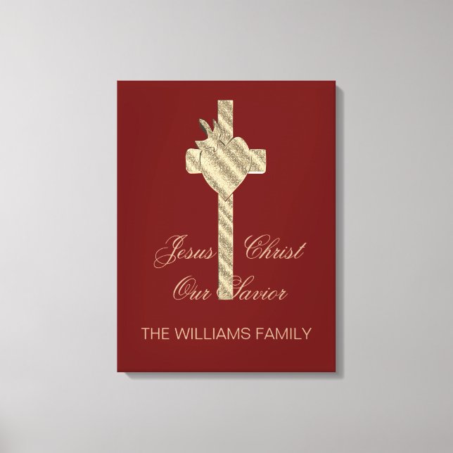 Jesus Christ Our Saviour Christian Cross Red Gold Canvas Print (Front)