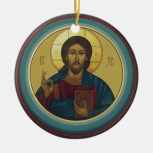 Jesus Christ Pantocrator Ceramic Ornament