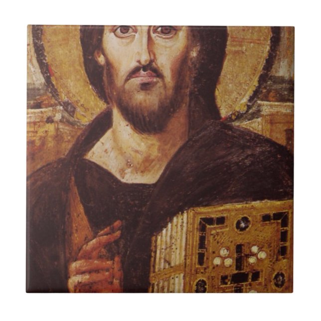 Jesus Christ Pantocrator Christian Icon Tile (Front)