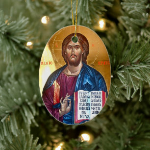 Jesus Christ Pantocrator Painting Ceramic Ornament