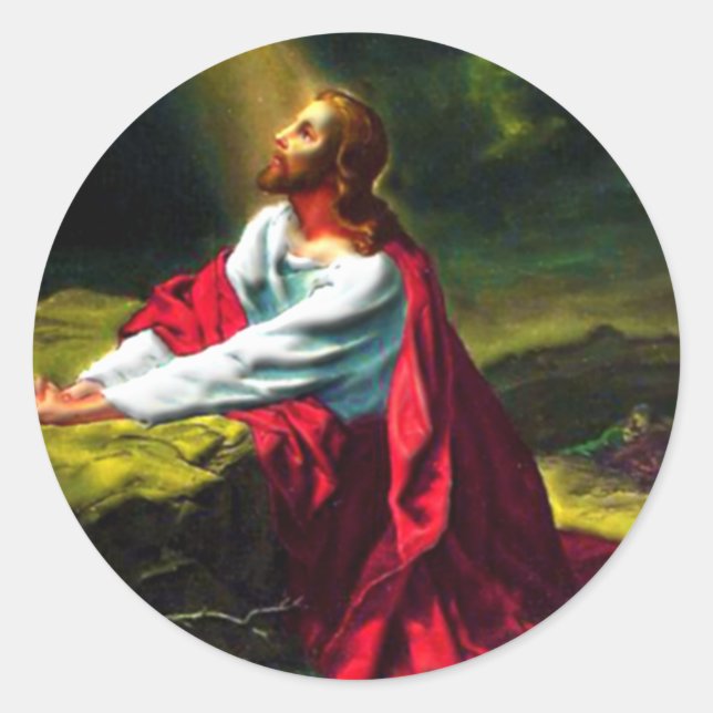 Jesus Christ Praying in the Garden of Gethsemane Classic Round Sticker (Front)