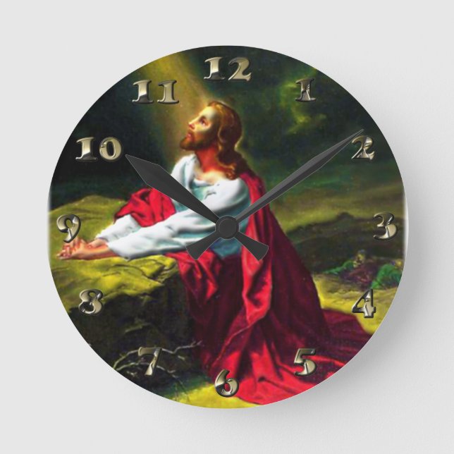 Jesus Christ Praying in the Garden of Gethsemane Round Clock (Front)