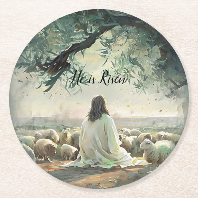 Jesus Christ Religious Easter Catholic  Round Paper Coaster (Front)