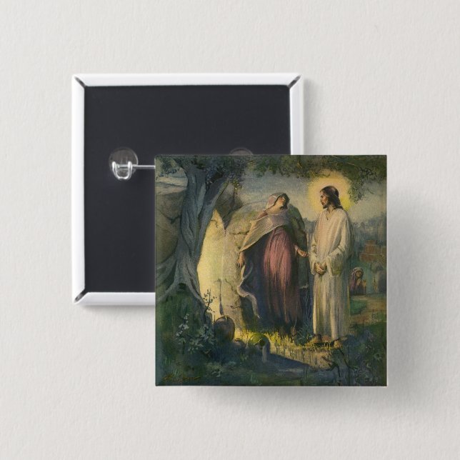 Jesus Christ Risen by the Tomb by ML Greer 2 Inch Square Button (Front & Back)