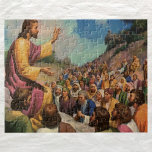Jesus Christ Sermon on the Mount, Vintage Religion Jigsaw Puzzle<br><div class="desc">Vintage illustration religious bible design featuring the Sermon on the Mount. Jesus Christ is speaking to a group on people (his disciples) on the mountain. The Sermon on the Mount is a collection of sayings and teachings of Jesus Christ which emphasizes the moral teachings found in the Gospel of Matthew....</div>