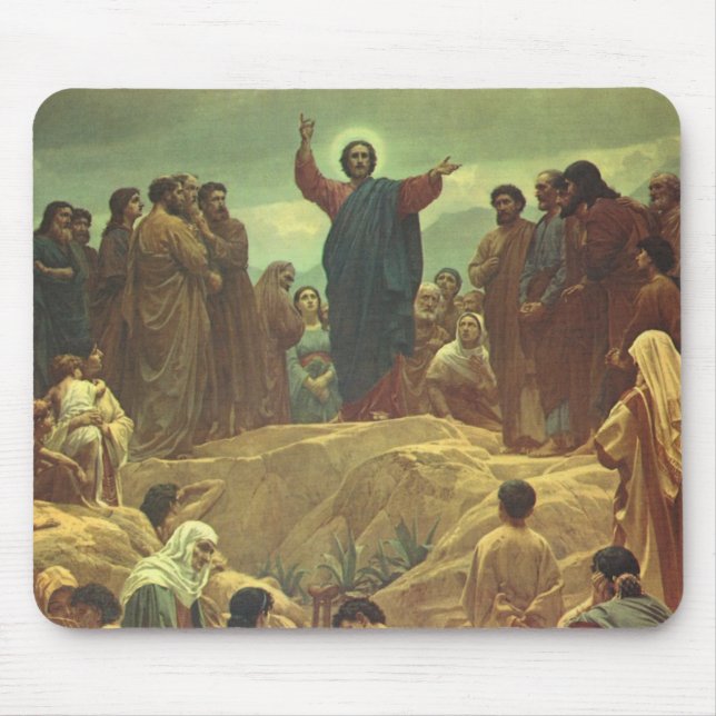 Jesus Christ Sermon on the Mount, Vintage Religion Mouse Pad (Front)