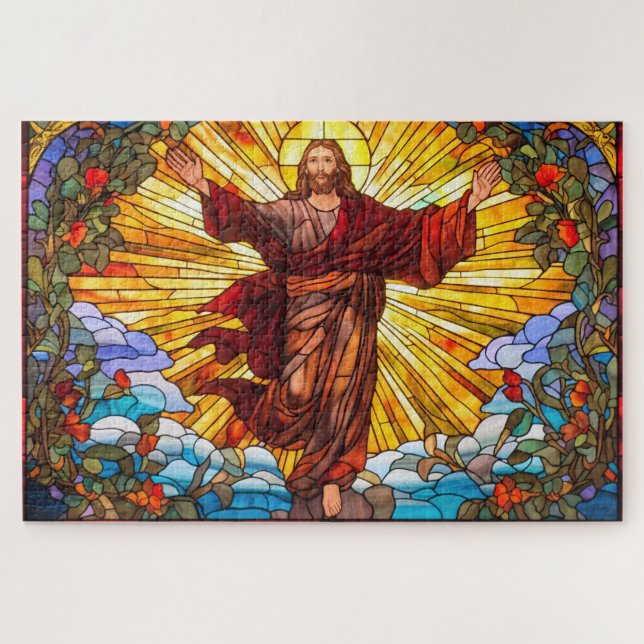 Jesus Christ Stained Glass Art Puzzle (Horizontal)