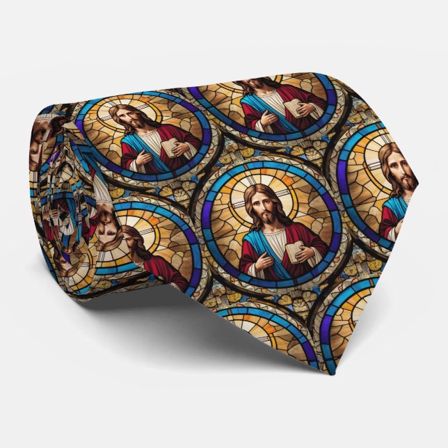 Jesus Christ Stained Glass Christian Church Tie (Rolled)