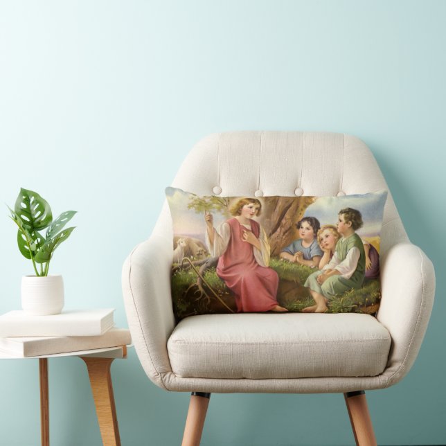 Jesus Christ Teaching Children, Vintage Religion Lumbar Pillow (Chair)