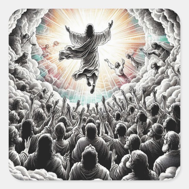 Jesus Christ The Rapture Religious Christian Art  Square Sticker (Front)