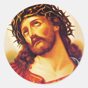 jesus christ thorn crown vintage art painting classic round sticker